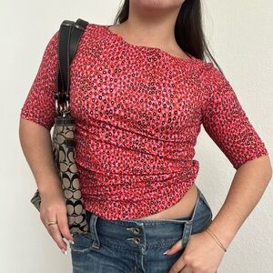 Ted Baker Willew Elbow Length Top in a Bright Pink Animal Print